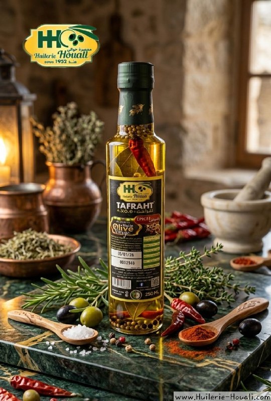 Huile d'olive épicée 25cl - Aromatique et savoureuse - Huilerie Houali